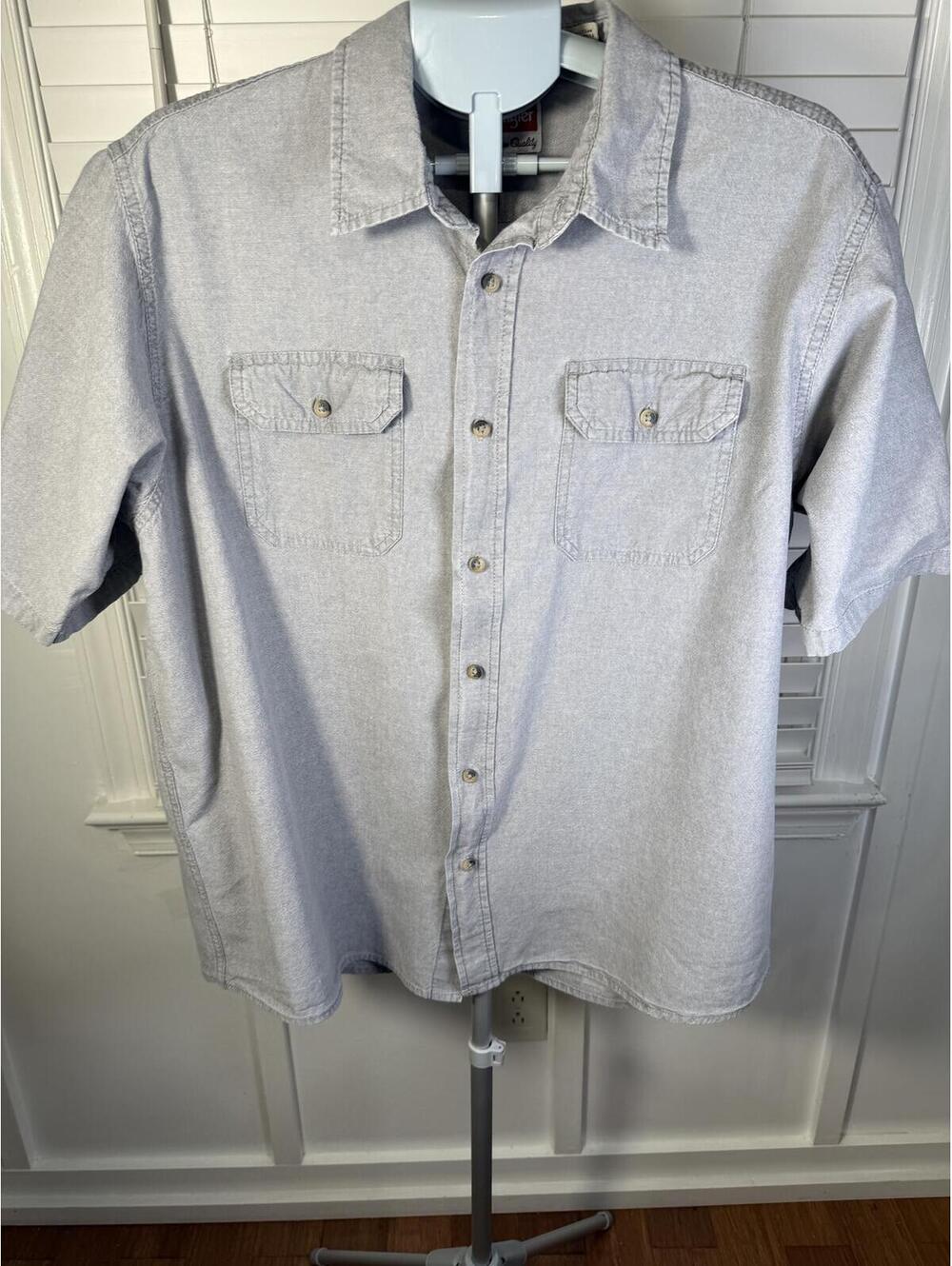 Wrangler Premium Quality Grey Short Sleeve Button Down Shirt Men's XL Cotton
